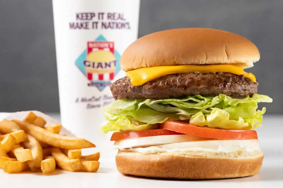 Cheeseburger with fries and a drink